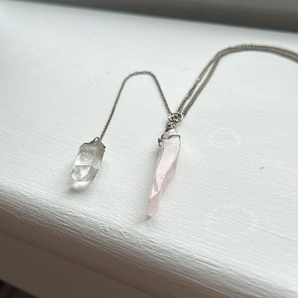 Rose Quartz + Clear Quartz Crystal Necklace - Picture 2 of 4